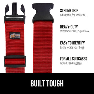 Heavy Duty 4 Pack Adjustable Luggage Straps for Suitcases, Easy to Identify Travel Belt Connector Holds Suitcase Together, Extends Life of Bag, Strap Connects Two Bags, Accessories Green
