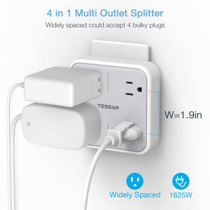 Multi Plug Outlet Extender, TESSAN Surge Protector Splitter with 3 USB (1 USB C Port) Wall Charger, Multiple Expander for Travel, Home, College Dorm Room