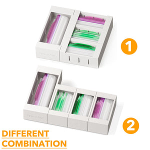 SpaceAid Bag Storage Organizer for Kitchen Drawer, Bamboo Organizer, Compatible with Gallon, Quart, Sandwich and Snack Variety Size Bag (4 Pack)