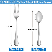 Load image into Gallery viewer, 16 Pcs Forks and Spoons Silverware Set,Food Grade Stainless Steel Flatware Cutlery Set for Home,Kitchen and Restaurant,Mirror Polished,Dishwasher Safe - 8 Dinner Fork(8 inch) and 8 Teaspoon(6.5 inch)