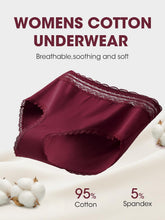Load image into Gallery viewer, Cotton Underwear for Women High Waisted Lace Panties 4 Pack | Full Coverage Briefs, Soft Lace Waistband, Breathable Fabric, Tagless Design, Ideal for Daily Wear, Travel, and Relaxation