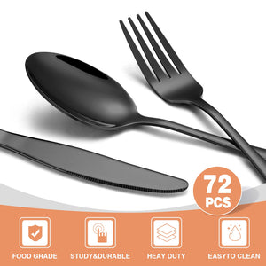 Black Silverware Set, Umite Chef 49-Piece Flatware Set with Drawer Organizer, Durable Stainless Steel Cutlery Set for 8, Tableware Eating Utensils with Steak Knives for Home Restaurant