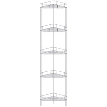 Load image into Gallery viewer, 4 Tier Floor Standing Corner Shower Caddy Organizer Shelf with Hooks, Bathroom Shelves Stand Rack, Black