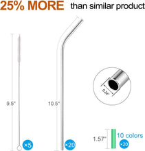 Load image into Gallery viewer, MUTNITT Set of 20 10.5&quot; Reusable Bent Stainless Steel Straws with 20 Silicone Tips 5 Cleaning Brush 1 Travel Case Eco Friendly Extra Long Metal Straw Drinking for 20 24 30 oz Tumbler