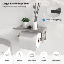 Load image into Gallery viewer, Adhesive Toilet Paper Holder with Phone Shelf, Wall Mounted Or Adhesive, Rustproof Toilet Paper Roll Holder- Silver