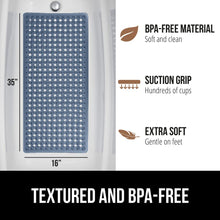 Load image into Gallery viewer, Bath Tub Shower Mat, Machine Washable Bathtub Floor Liner Mats, Suction Cups and Drain Holes to Keep Tubs Clean, Soft on Feet, Bathroom Essentials, 35x16 Inch, Clear