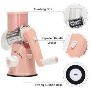 Rotary Cheese Grater Hand Crank Cheese Shredder for Fresh Cheese, Vegetable, Nuts,Non-slip Suction Base, Free Cleaning Brush Three Blades, Black