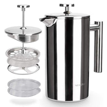 Load image into Gallery viewer, Secura French Press Coffee Maker, 304 Grade Stainless Steel Insulated Coffee Press with 2 Extra Screens, 34oz (1 Litre), Silver