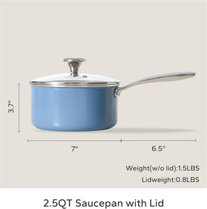 Redchef Ceramic Sauce Pan with Lid, 2.5QT White & Blue Saucepans Set, Nonstick Cooking Pot Set with Stay-Cool Handle, Non Toxic Small Pot, PTFE & PFOA Free, Oven Dishwasher Induction Safe