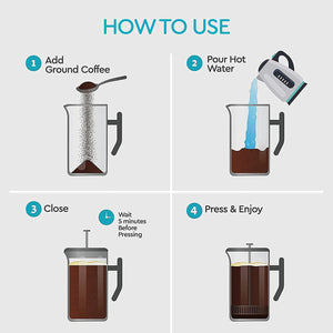Belwares French Press Coffee Maker 50 OZ - Large Insulated Stainless Steel 304 Coffee Press with Double Wall & 4-Level Filtration System (Black - 1.5L)