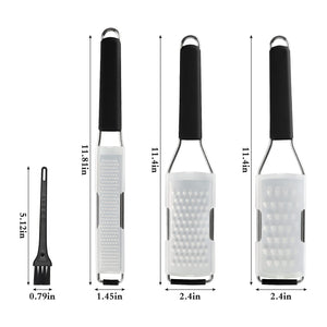 Lemon Zester Grater Three-piece Suit - Heavy Duty Kitchen Tool for Parmesan Cheese, Ginger, Garlic, Nutmeg, Chocolate, Vegetables，Fruits，Stainless Steel Grater Dishwasher Safe Black