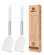 Load image into Gallery viewer, Pack of 2 Silicone Solid Turner, Non Stick Slotted Kitchen Spatulas, High Heat Resistant BPA Free Cooking Utensils, Ideal Cookware for Fish, Eggs, Pancakes(Black)