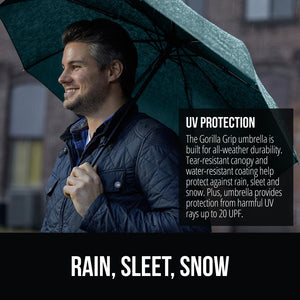 Windproof Compact Stick Umbrella for Rain, Travel One-Click Automatic Open and Close, Lightweight, Portable, Strong Reinforced Fiberglass Ribs, Easily Collapsible, Black