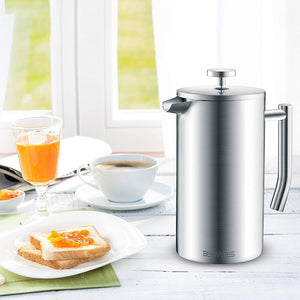 Belwares French Press Coffee Maker 50 OZ - Large Insulated Stainless Steel 304 Coffee Press with Double Wall & 4-Level Filtration System (Black - 1.5L)