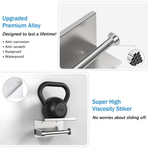 Adhesive Toilet Paper Holder with Phone Shelf, Wall Mounted Or Adhesive, Rustproof Toilet Paper Roll Holder- Silver