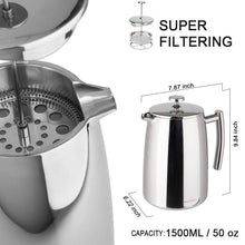 Load image into Gallery viewer, Secura French Press Coffee Maker, 50-Ounce, 304 Stainless Steel Insulated Coffee Press with Extra Screen