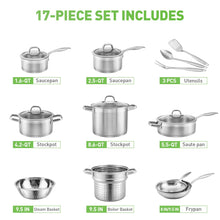 Load image into Gallery viewer, Duxtop Professional Stainless Steel Pots and Pans Set, 17PC Induction Cookware Set, Impact-bonded Technology