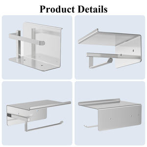 Self-Adhesive Toilet Paper Roll Holder - Wall Mount Or Adhesive Toilet Paper Holder with Shelf,Toilet Roll Holder, Tissue Holder for Bathroom,Wall Toilet Paper Holder, Stainless Steel,Chrome