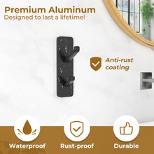 Load image into Gallery viewer, Self-Adhesive Wall Hooks - 4 Pack, Black Metal Coat &amp; Towel Hooks for Hanging: Hold 13 LB, Ideal for Bathrooms, Shower, Kitchen &amp; Doors