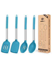 Load image into Gallery viewer, Pack of 4 Silicone Cooking Utensils Set, Non Stick Large Solid Spatulas, Heat Resistant Black Slotted Spoons, Ideal BPA Free Kitchen Turners for Frying, Mixing,Serving,Draining,Turning,Stirring