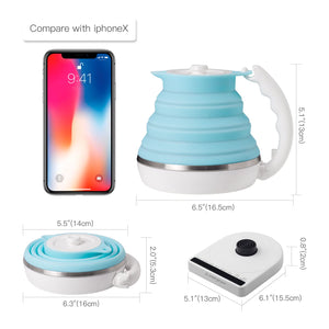Ultrathin Food Grade Silicone Travel Foldable Electric Kettle Variable Temperature Control with Dual Voltage, Auto Shutoff & Boil Dry Protection & Keep Warm, 555ML 110-220V US Plug (Black)