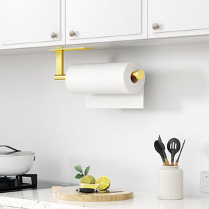 Paper Towel Holder Under Cabinet - Stainless Steel Paper Towel Holder Wall Mount, Self-Adhesive or Drilling, Matte Black Towel Rack for Kitchen Organization and Storage, Kitchen Paper Roll Holder