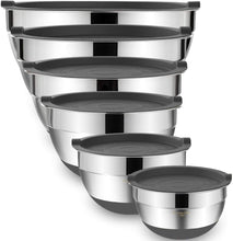 Load image into Gallery viewer, Umite Chef Mixing Bowls with Airtight Lids, 6 piece Stainless Steel Metal Nesting Storage Bowls, Non-Slip Bottoms Size 7, 3.5, 2.5, 2.0,1.5, 1QT, Great for Mixing &amp; Serving (Khaki)