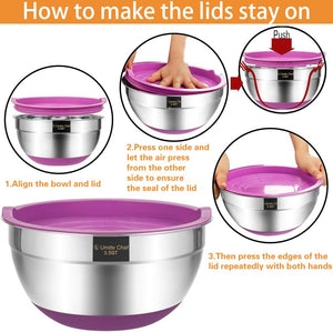 Umite Chef Mixing Bowls with Airtight Lids, 6 piece Stainless Steel Metal Nesting Storage Bowls, Non-Slip Bottoms Size 7, 3.5, 2.5, 2.0,1.5, 1QT, Great for Mixing & Serving (Khaki)