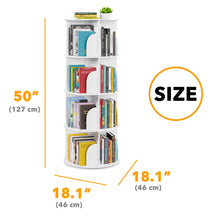Load image into Gallery viewer, SpaceAid 4 Tier Rotating Bookshelf Tower, Spinning Bookcase Lazy Susan, Revolving 360 Book Shelf Storage Round Carousel, Vertical Rotate Turning Spiral Corner Organizer, White