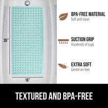 Load image into Gallery viewer, Bath Tub Shower Mat, Machine Washable Bathtub Floor Liner Mats, Suction Cups and Drain Holes to Keep Tubs Clean, Soft on Feet, Bathroom Essentials, 35x16 Inch, Clear