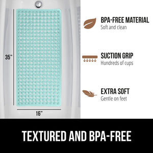 Bath Tub Shower Mat, Machine Washable Bathtub Floor Liner Mats, Suction Cups and Drain Holes to Keep Tubs Clean, Soft on Feet, Bathroom Essentials, 35x16 Inch, Clear