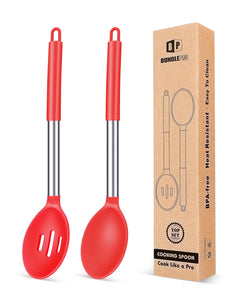 Pack of 2 Large Silicone Cooking Spoons,Non Stick Solid Basting Spoon,Heat-Resistant Kitchen Utensils for Mixing,Serving,Draining,Stirring (BLACK)