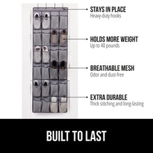Load image into Gallery viewer, Over the Door Shoe Organizer, 24 Large Breathable Mesh Pockets, Space Saving Hanging Storage Holder, Closet Rack Hanger Holds Up to 40 lbs, Hangs on Closets for Shoes, Accessories, Black