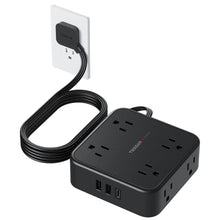 Load image into Gallery viewer, Surge Protector Flat Extension Cord Flat Plug Power Strip, 8 AC Outlets, 3 USB Charger(1 USB C Port) 3-Sided Outlet Extender, 5 Ft, 900 Joules Protection, Office Supplies, Dorm Room Essentials, Grey