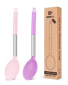 Pack of 2 Large Silicone Cooking Spoon Non Stick Solid Basting Spoons Heat-Resistant Kitchen Utensils for Mixing Serving (Gray-Blue)