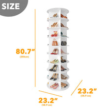 Load image into Gallery viewer, SpaceAid 7 Tier Rotating Shoe Rack Tower, Spinning Shoe Display Lazy Susan, Revolving 360 Shoe Rack Storage Round Carousel, Vertical Handbag Rotate Shoes Closet Organization (7-Tier White)