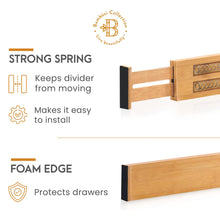 Load image into Gallery viewer, 4 Pack Drawer Dividers Bamboo 2.6&quot; High, 16-22&quot; Adjustable Drawer Organizers for Clothes, Expandable Dresser Separators in Bedroom/Bathroom/Kitchen/Office Organization and Storage (Natural)