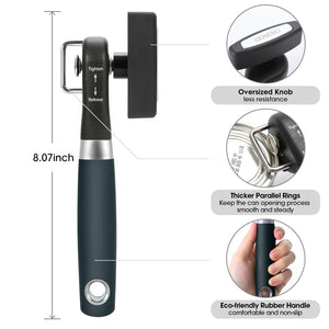 Beneno Can Opener, Manual Side Safe Cut Can Opener Smooth Edge with Durable Sharp Blade, Effort-Saving Knob & Comfortable Non-slip Handle, Brown