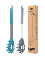 Load image into Gallery viewer, Pack of 2 Silicone Pasta Fork, Kitchen Heat Resistant Noodle Spoon Server, BPA Free Spaghetti Strainer, Best Cooking Tools (GRAY-BLUE)