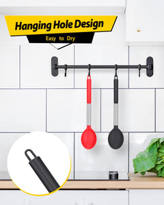 Pack of 2 Large Silicone Cooking Spoon Non Stick Solid Basting Spoons Heat-Resistant Kitchen Utensils for Mixing Serving (Gray-Blue)