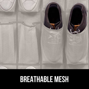 Over the Door Shoe Organizer, 24 Large Breathable Mesh Pockets, Space Saving Hanging Storage Holder, Closet Rack Hanger Holds Up to 40 lbs, Hangs on Closets for Shoes, Accessories, Black