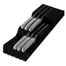 Load image into Gallery viewer, Bambüsi In-Drawer Knife Block - Bamboo Knife Drawer Organizer for Kitchen - Fits 5 Long + 6 Short Knives - Store Knives with Blades Pointing Down - Wooden Steak knife Holder without Knives