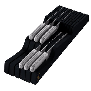 Bambüsi In-Drawer Knife Block - Bamboo Knife Drawer Organizer for Kitchen - Fits 5 Long + 6 Short Knives - Store Knives with Blades Pointing Down - Wooden Steak knife Holder without Knives