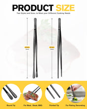 Load image into Gallery viewer, 2 Pcs 10-Inch Kitchen Tweezers Fine Tweezer Tongs, Stainless Steel Professional Long Cooking Tweezers for BBQ, Sea Food, Repairing and Serving (BLACK)