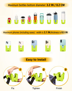 Universal Stroller Cup Holder with Mobile Phone Case, 2-in-1 Strollers Storage Rack, 360 Degrees Rotation Drink Holder for Bike, Pushchair, Wheelchair, Walker,Bicycle, Fits Most Cups