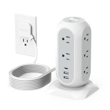 Load image into Gallery viewer, Tower Power Strip Flat Plug with 11 Outlets 3 USB (1 USB C), TESSAN Surge Protector Tower 1625W/13A,1050J Protection, 6 Feet Extension Cord with Multiple Outlets, Office Desk Supplies, Dorm Essentials