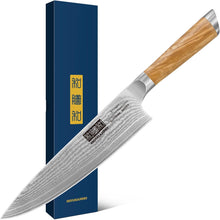 Load image into Gallery viewer, Damascus Chef Knife 8 Inch, Professional 67 Layers VG-10 Super Steel Kitchen Knife, Ultra Sharp Japanese Knife with Durable Ergonomic Olive Wood Handle