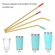Load image into Gallery viewer, 20 Pack Reusable Stainless Steel Metal Straws,10.5&quot; &amp; 8.5&quot; Reusable Drinking Straws with 20 Silicone Tips 5 Straw Brushes 1 Travel Case,Eco Friendly Extra Long Metal Straw Fit for 20 24 30 oz Tumbler