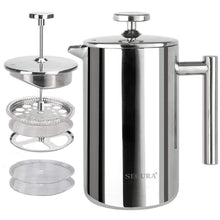 Load image into Gallery viewer, Secura French Press Coffee Maker, 304 Grade Stainless Steel Insulated Coffee Press with 2 Extra Screens, 34oz (1 Litre), Silver