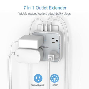 Multi Plug Outlet Extender, TESSAN Surge Protector Splitter with 3 USB (1 USB C Port) Wall Charger, Multiple Expander for Travel, Home, College Dorm Room